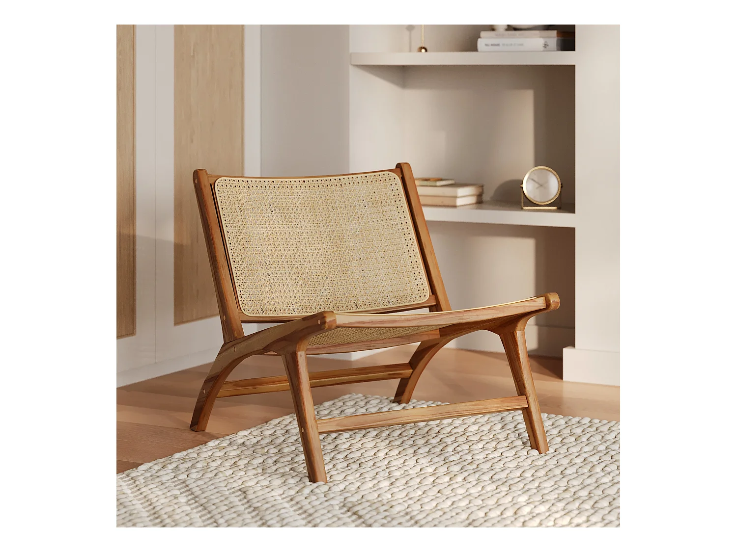 Fauteuil en teck et tressage cannage en rotin - Kilka