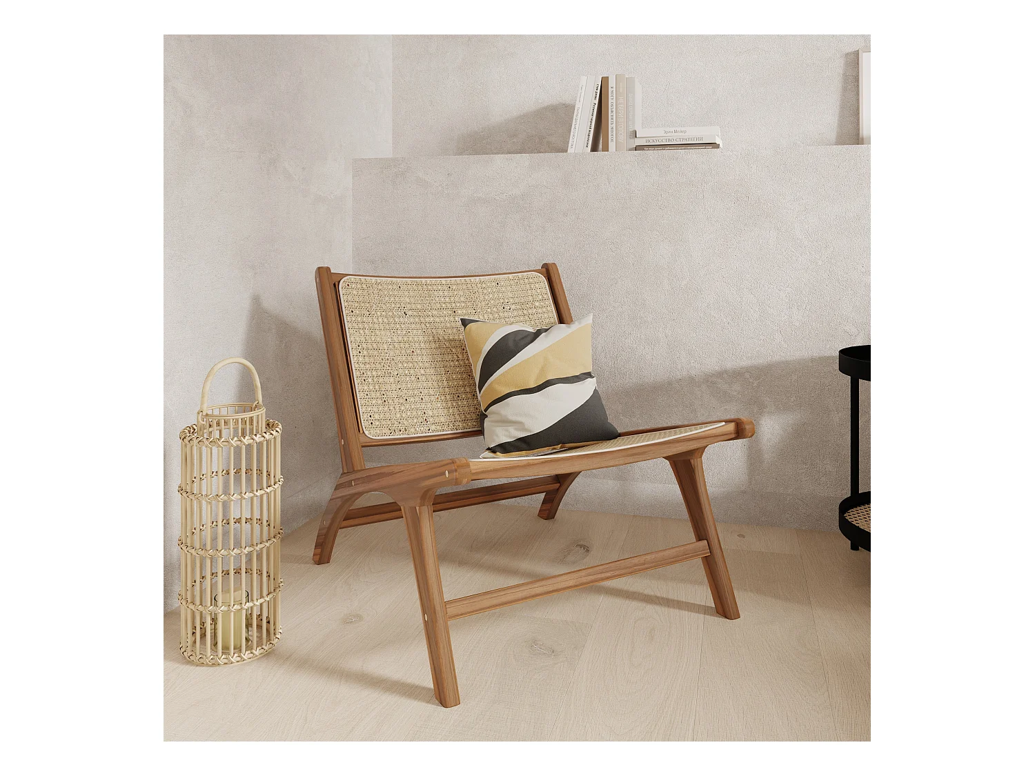 Fauteuil en teck et tressage cannage en rotin - Kilka