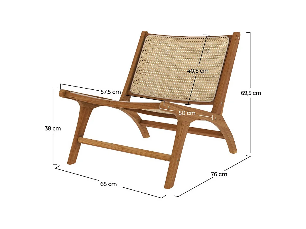 Fauteuil en teck et tressage cannage en rotin - Kilka