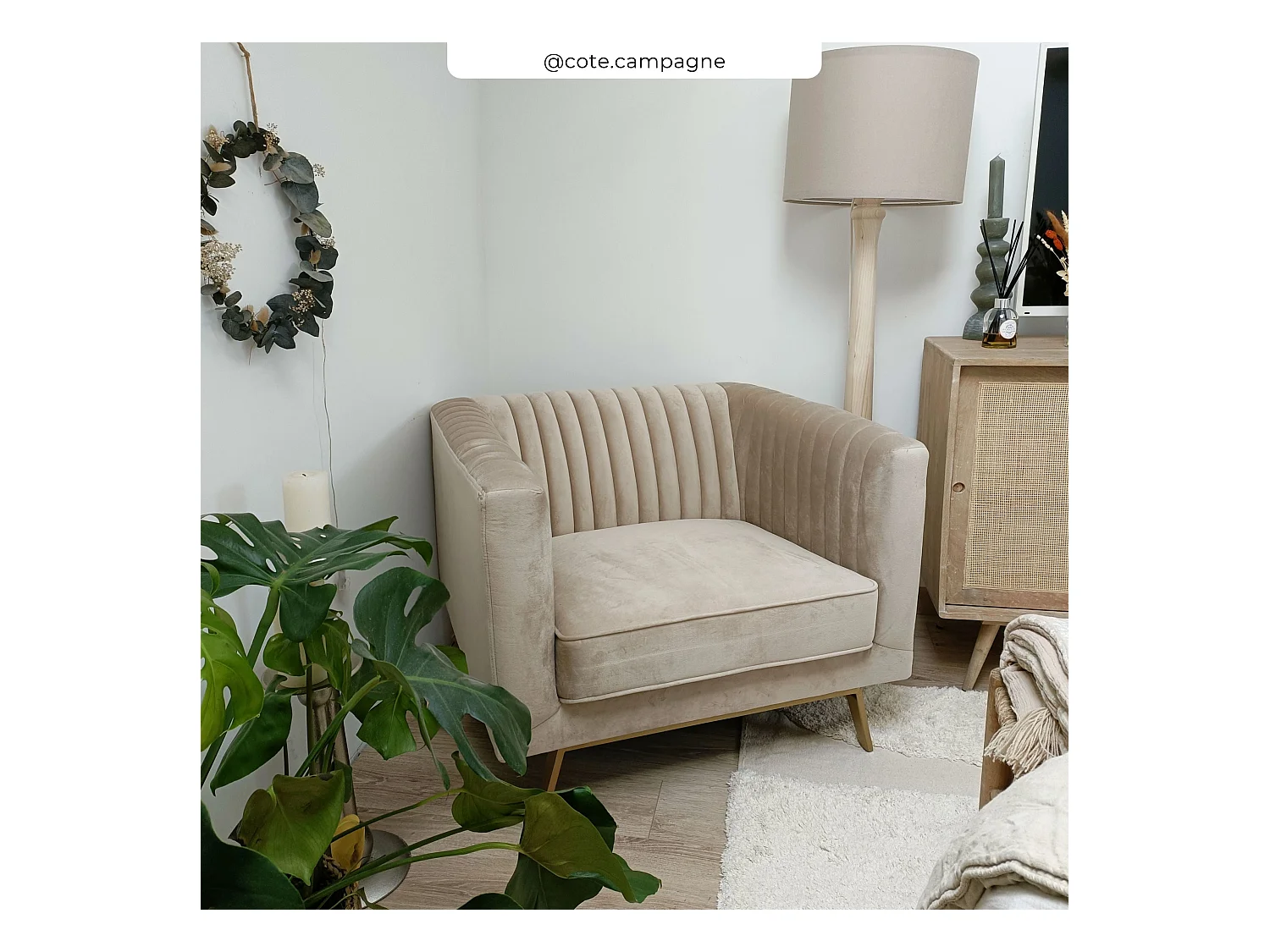 Fauteuil en velours beige - Gatsby