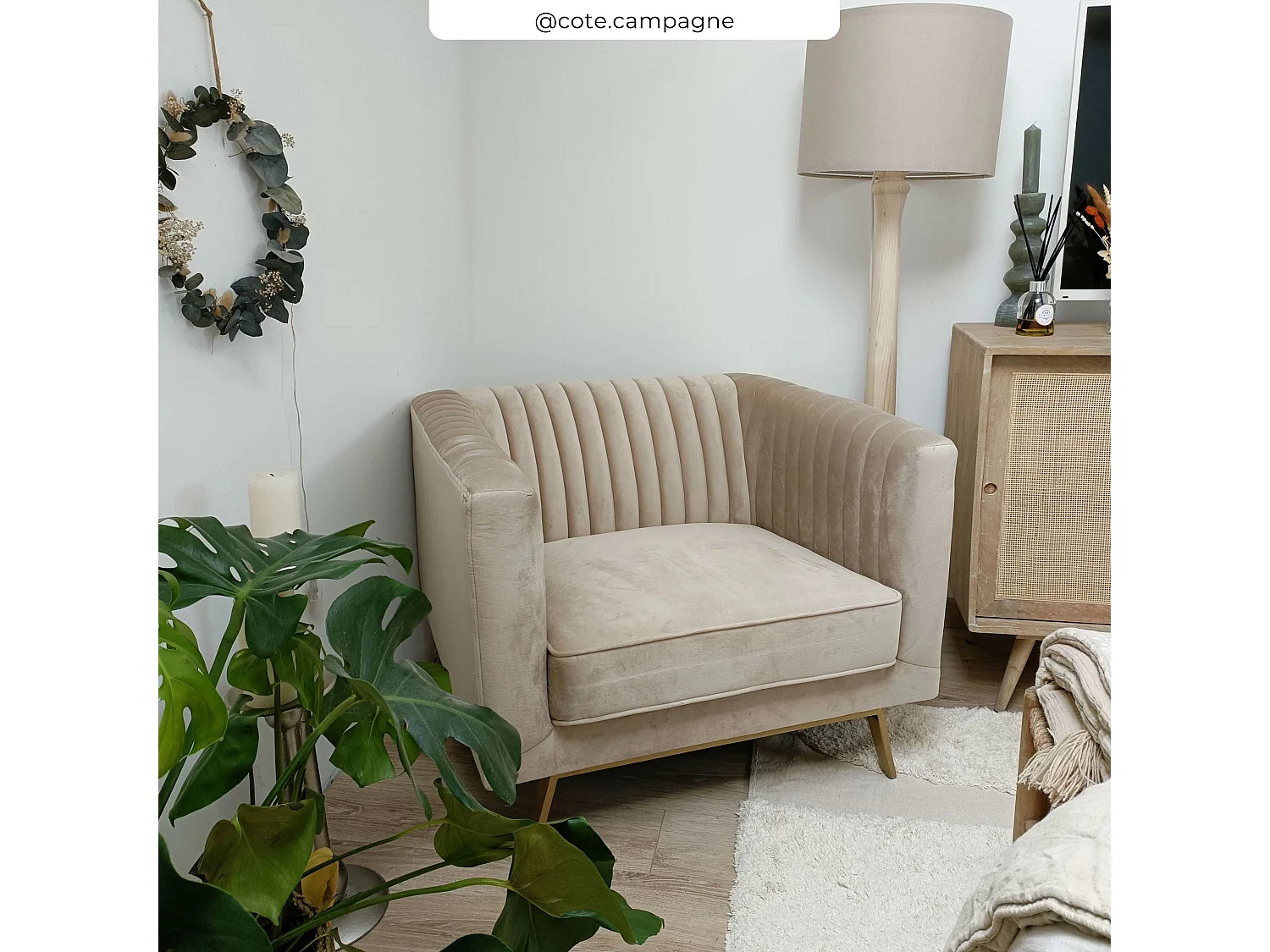 Fauteuil en velours beige - Gatsby