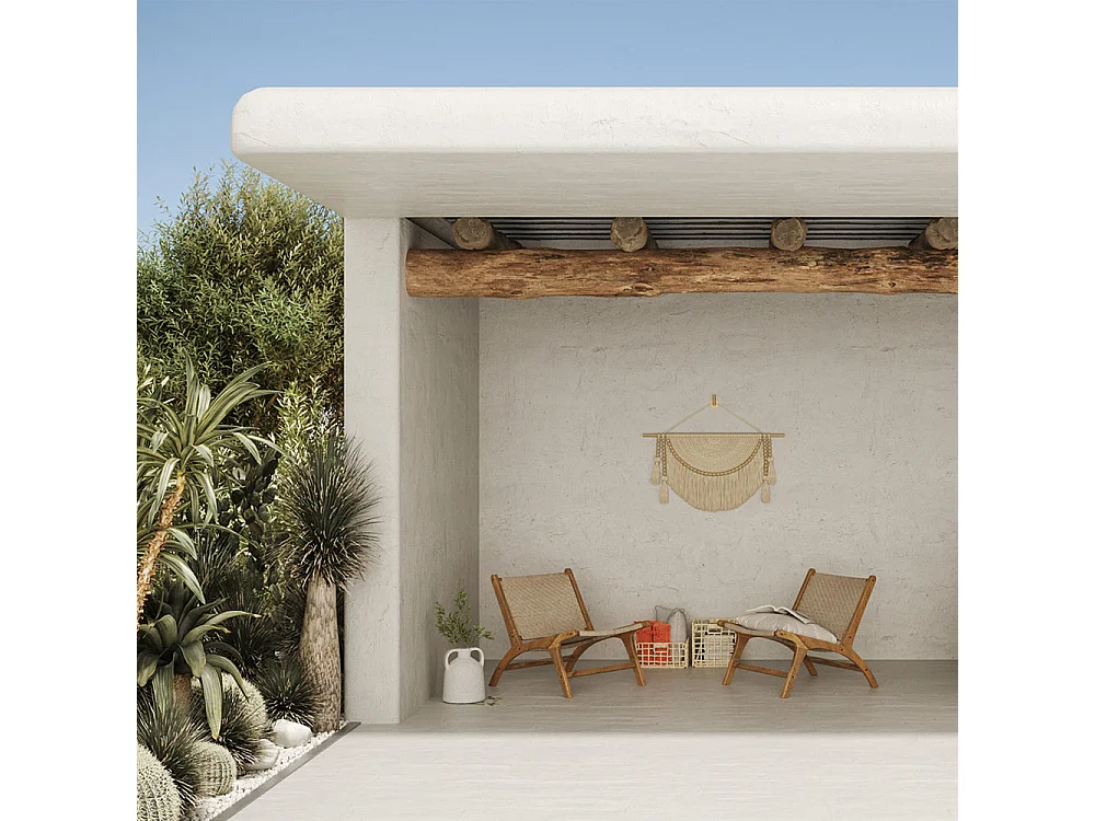 Fauteuil en bois de teck et tressage chevron en rotin - Kilka