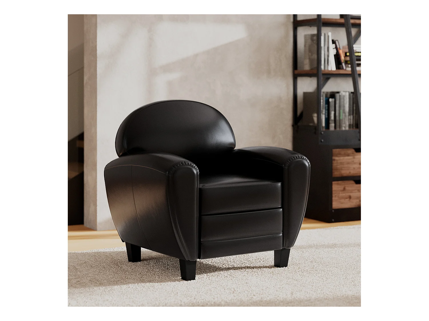 Sillón negro de cuero revestido - Club