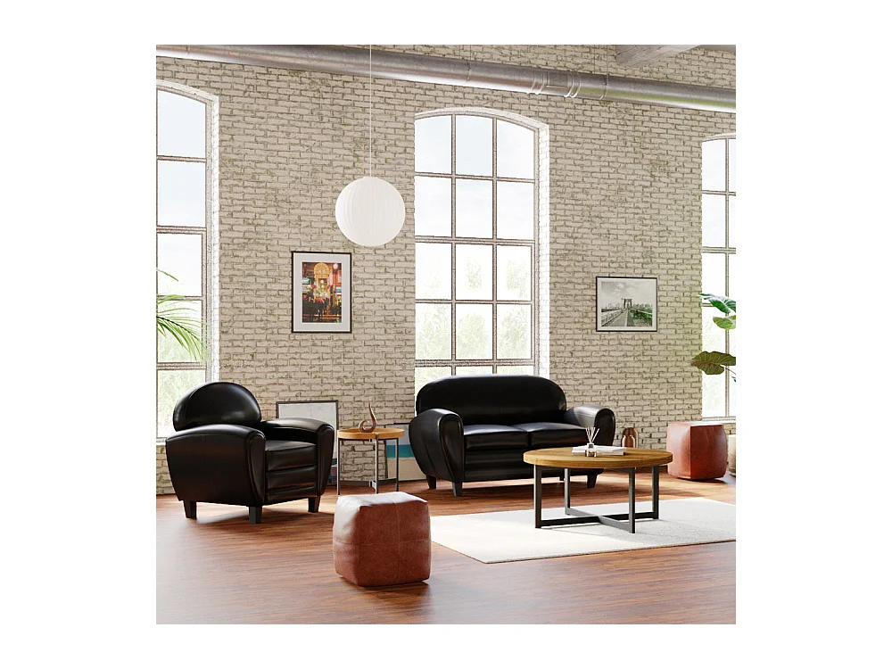 Sillón negro de cuero revestido - Club