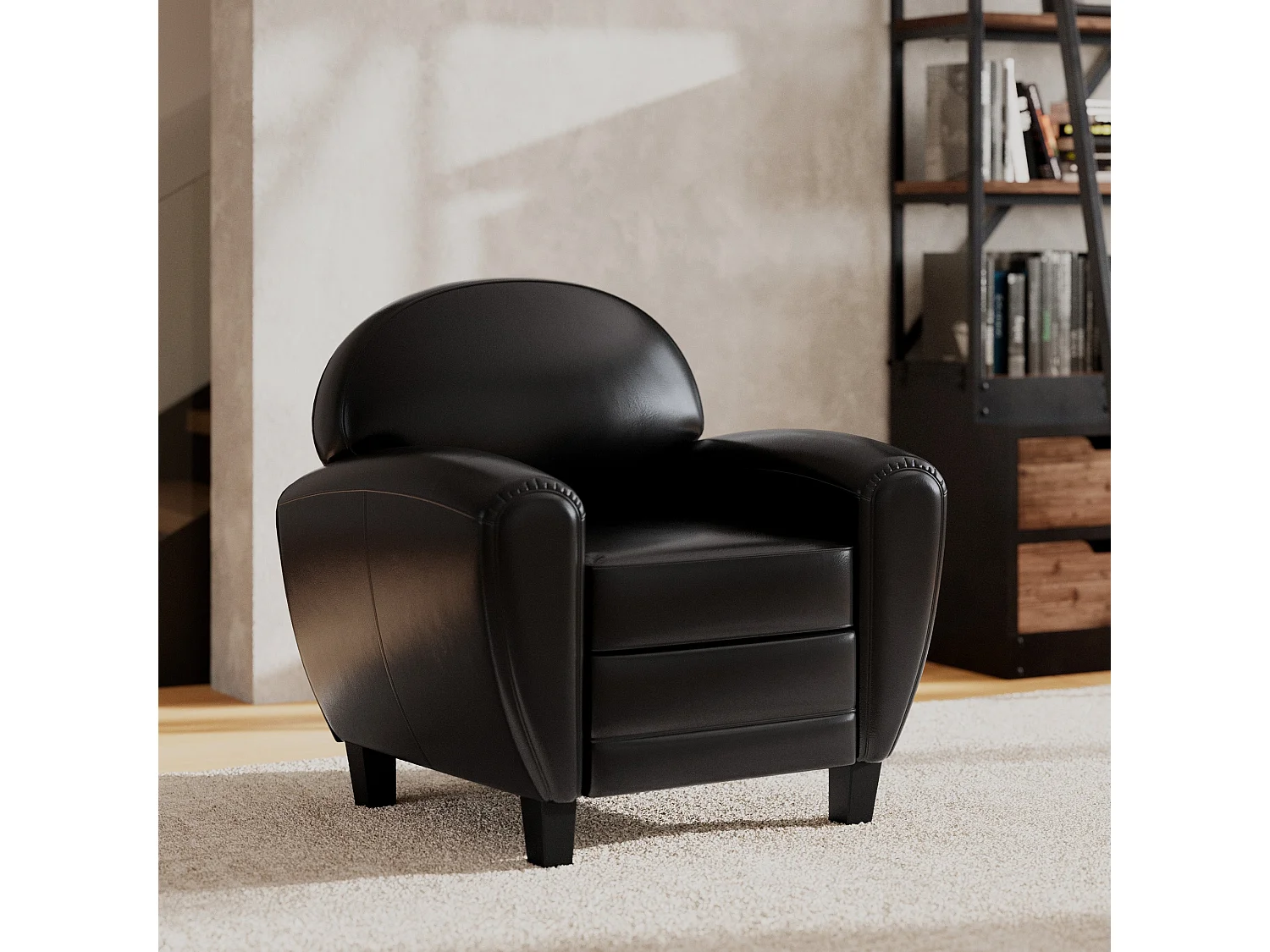 Sillón negro de cuero revestido - Club