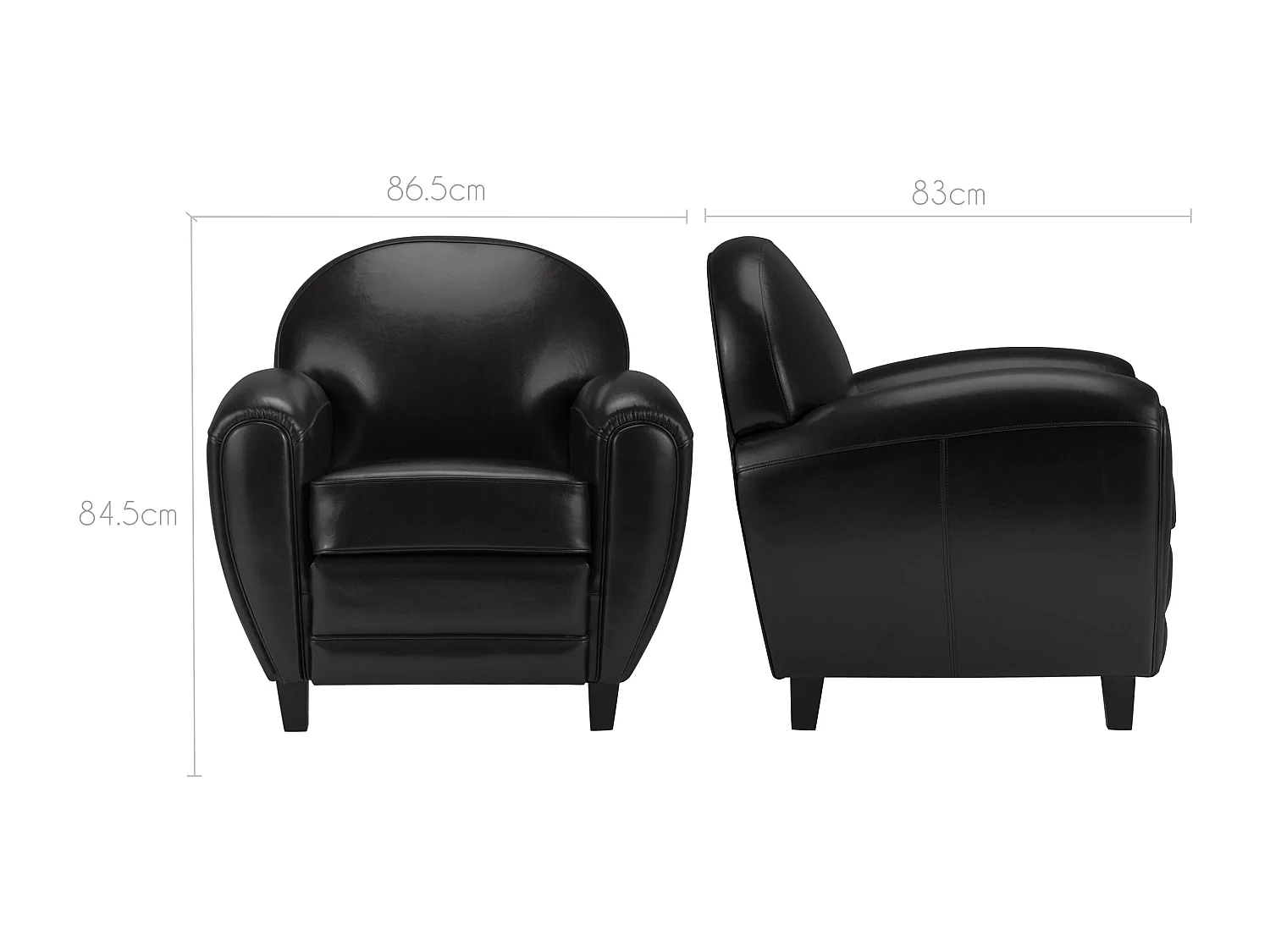 Sillón negro de cuero revestido - Club