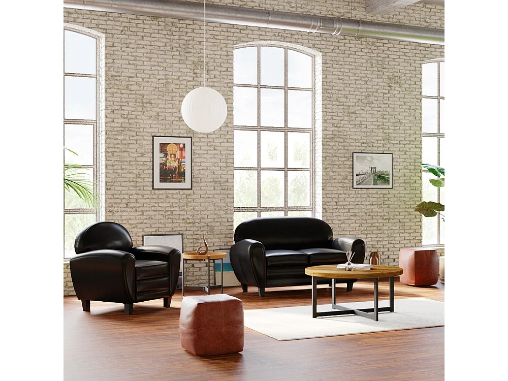 Sillón negro en cuero tostado sintético - Club