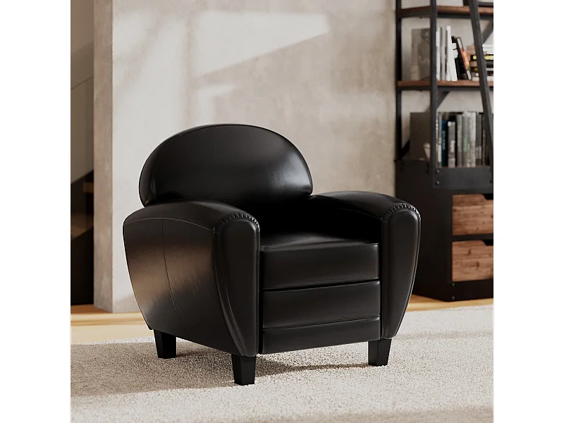 Sillón negro en cuero tostado sintético - Club