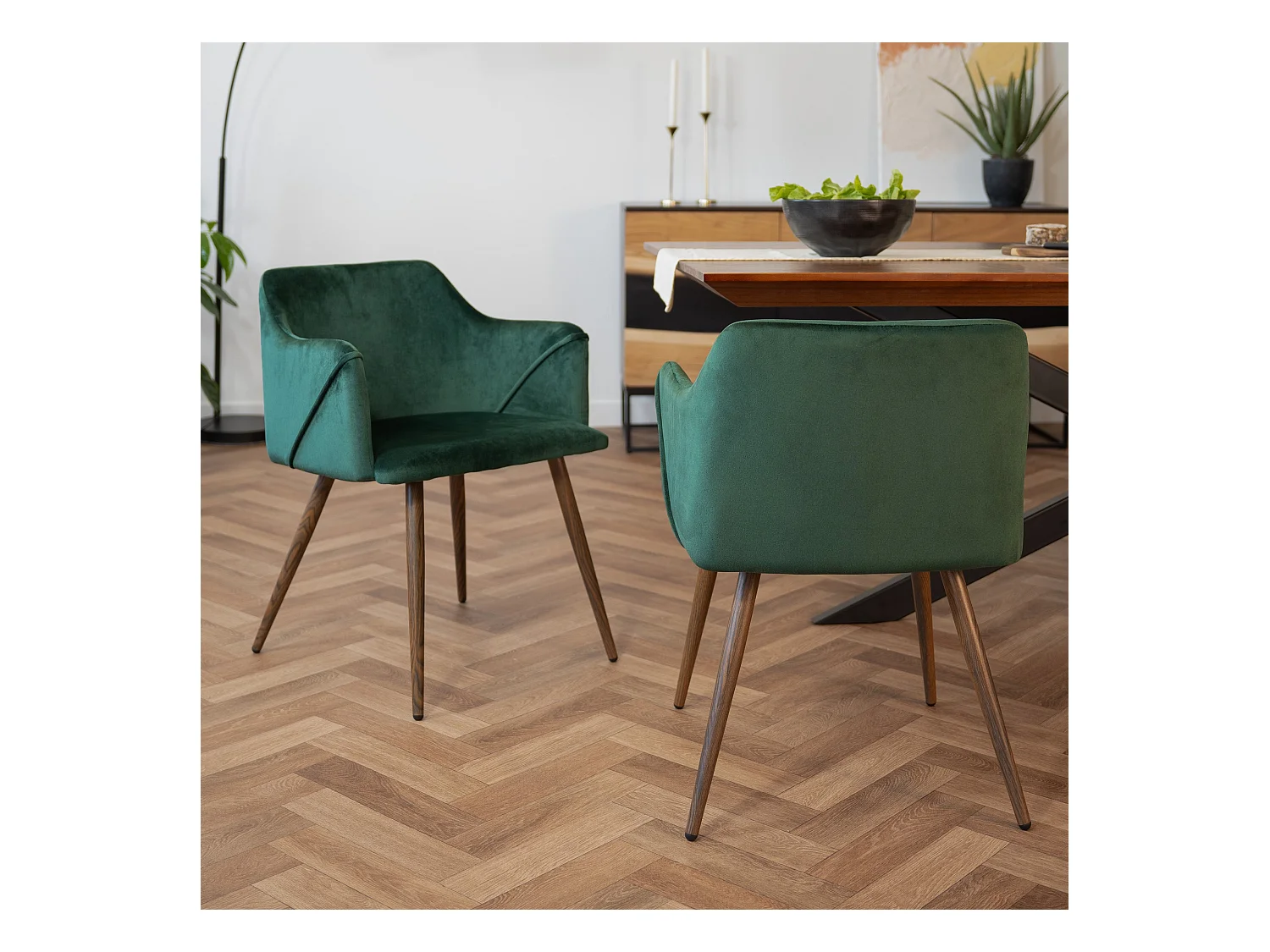 Set de 2 sillas con reposabrazos de terciopelo verde oscuro - Daisy