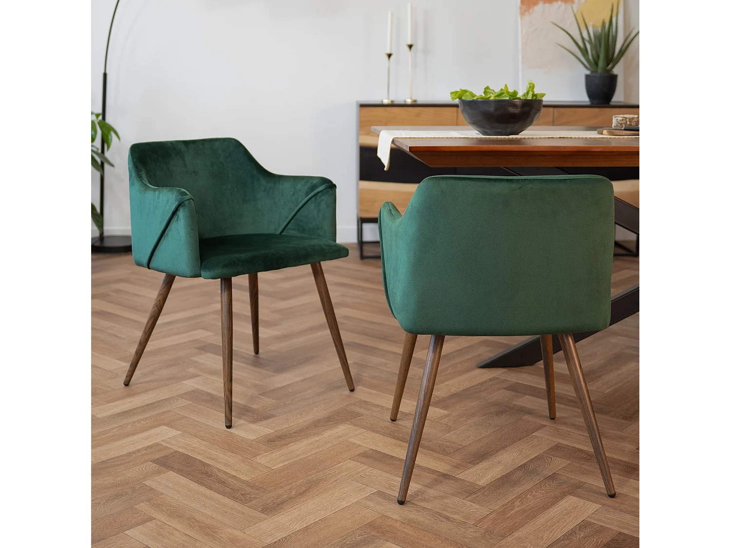 Set de 2 sillas con reposabrazos de terciopelo verde oscuro - Daisy