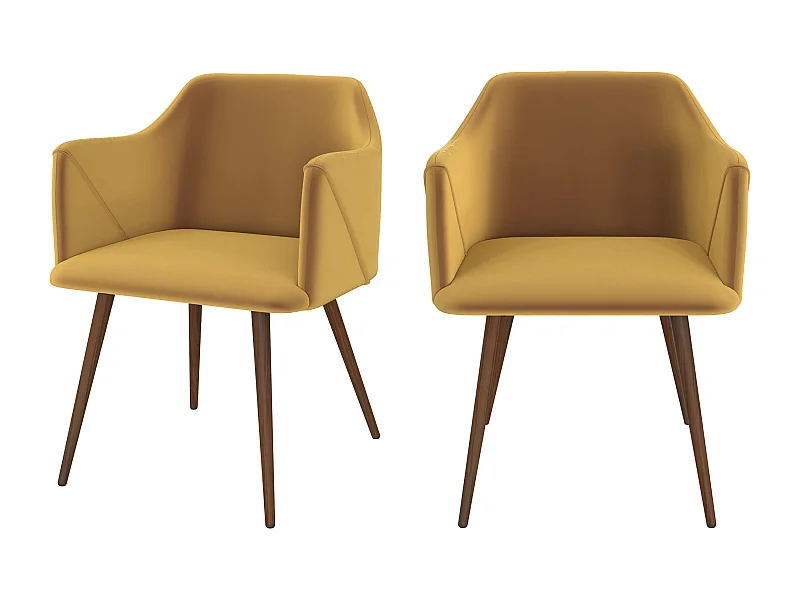 Lot de 2 chaises avec accoudoirs en velours jaune moutarde - Daisy
