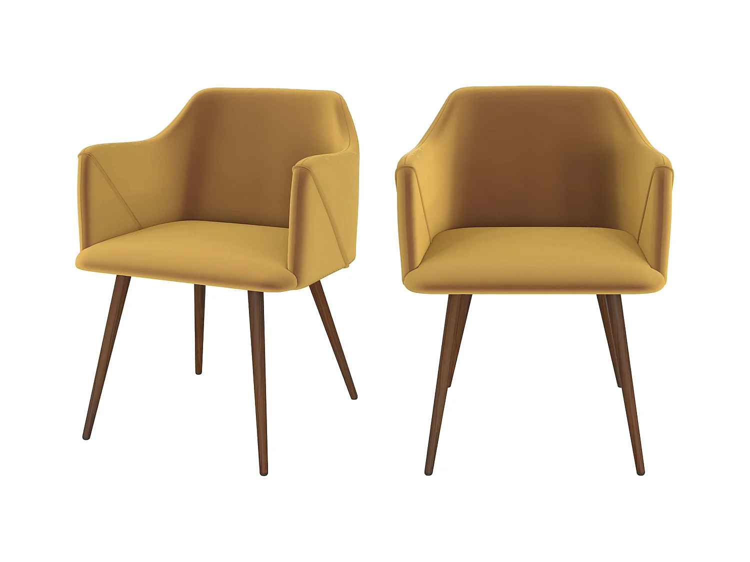 Lot de 2 chaises avec accoudoirs en velours jaune moutarde - Daisy