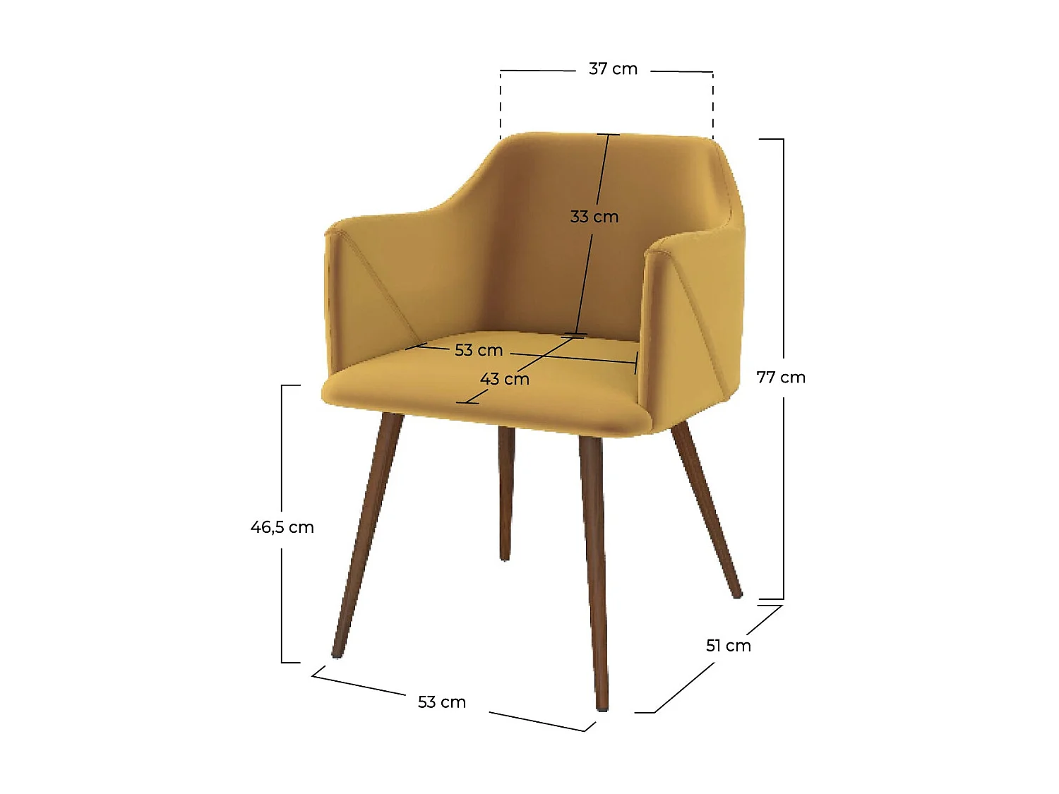 Set de 2 sillas con reposabrazos de terciopelo amarillo mostaza - Daisy