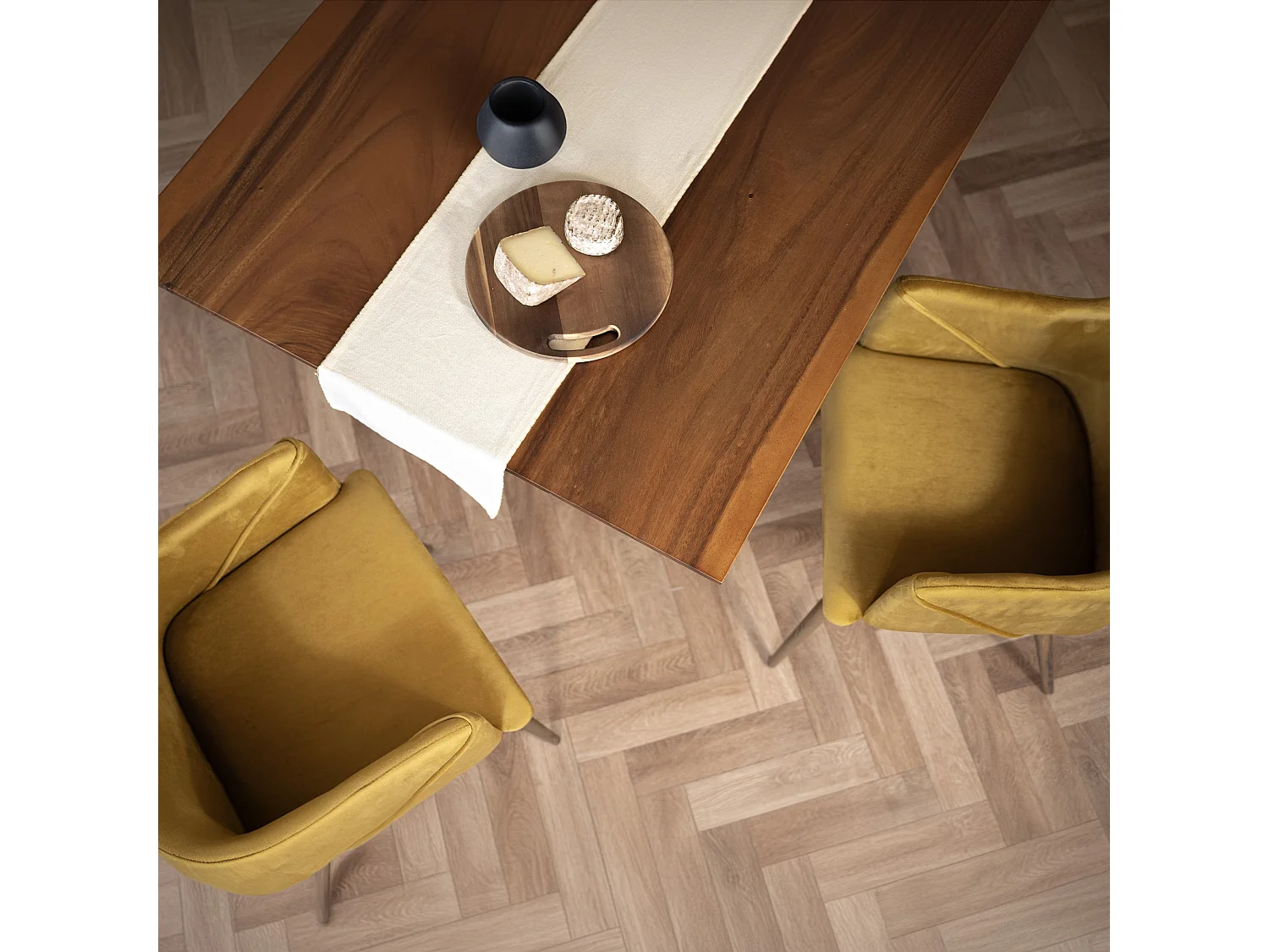 Set de 2 sillas con reposabrazos de terciopelo amarillo mostaza - Daisy