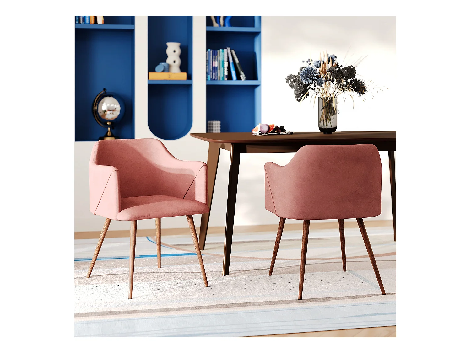 Lot de 2 chaises avec accoudoirs en velours rose - Daisy