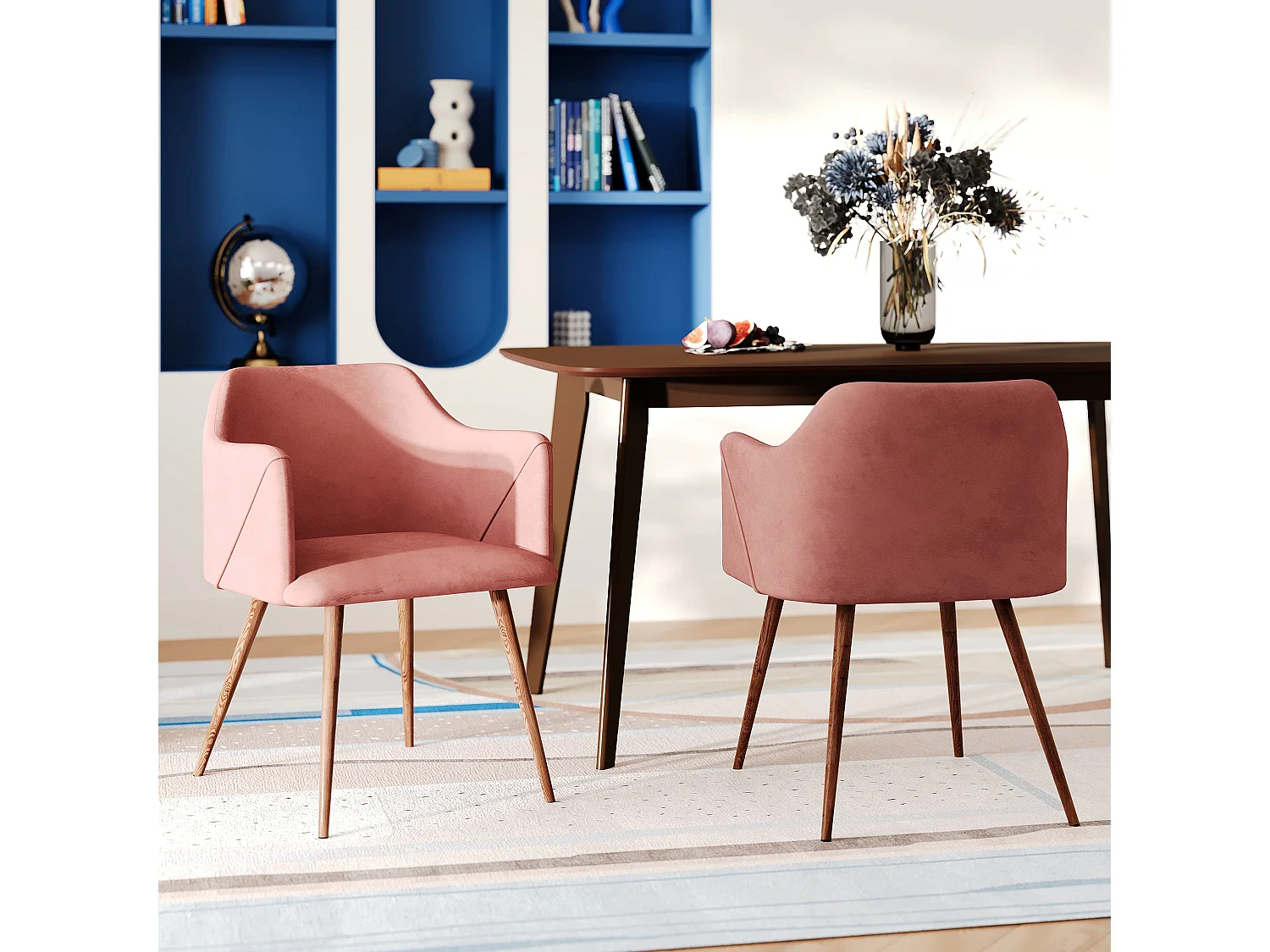 Lot de 2 chaises avec accoudoirs en velours rose - Daisy