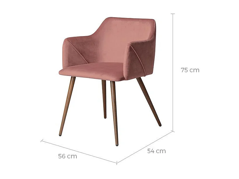 Lot de 2 chaises avec accoudoirs en velours rose - Daisy
