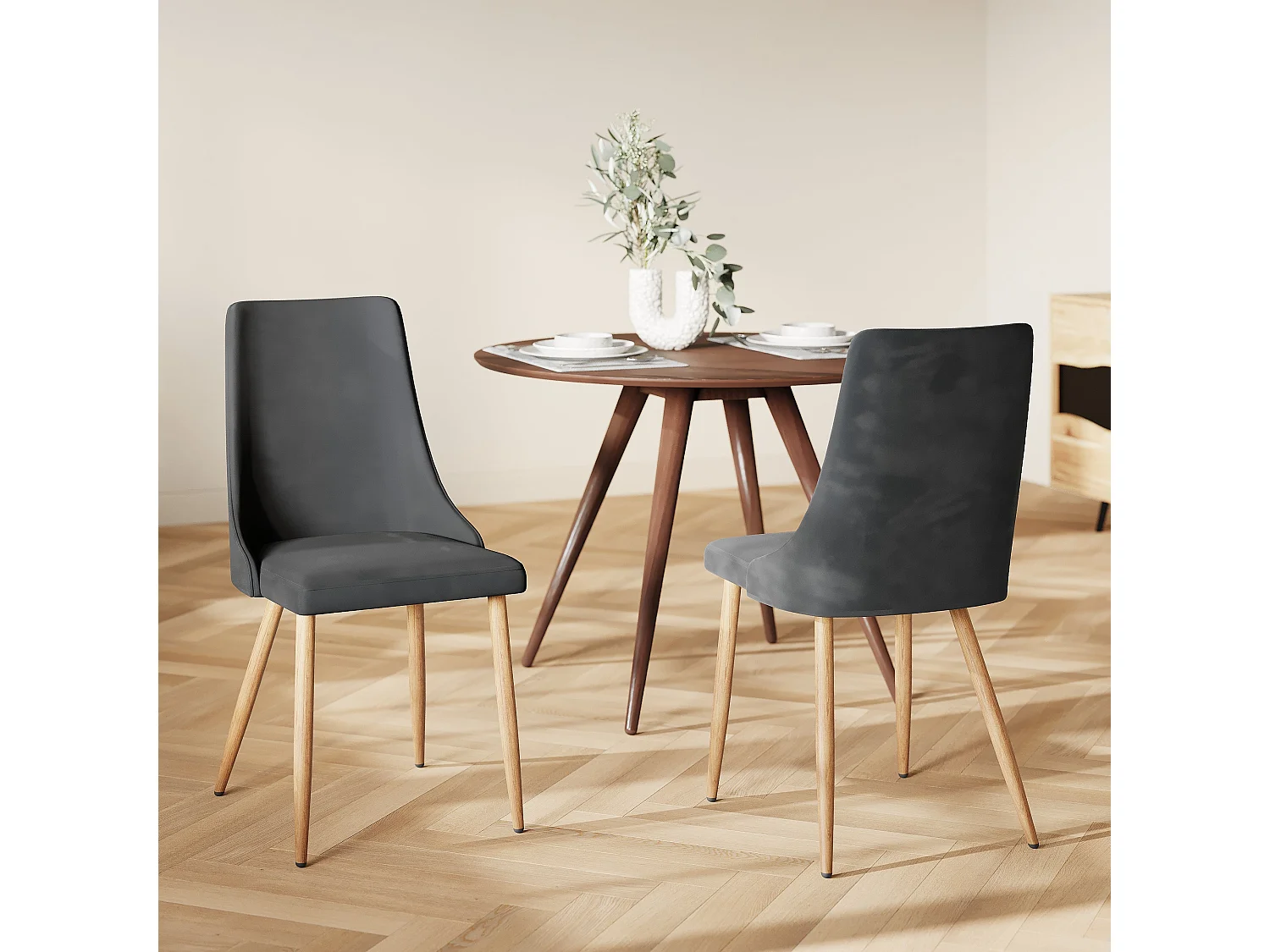 Lot de 2 chaises en velours gris - Vinni