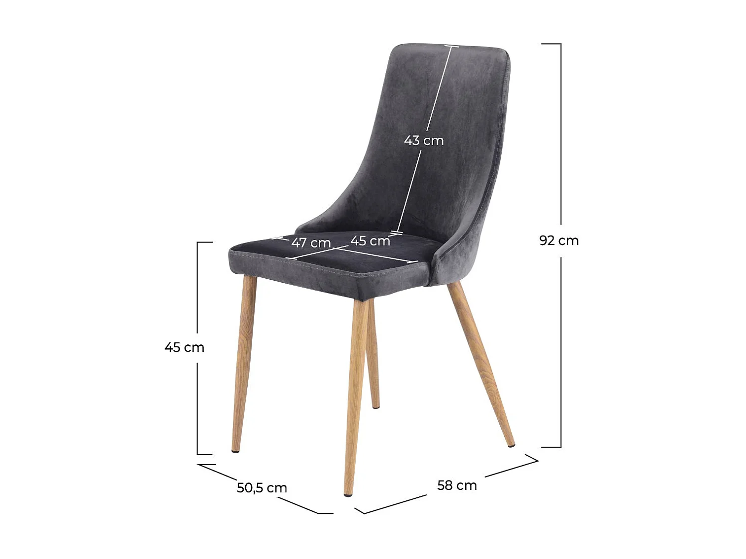 Lot de 2 chaises en velours gris - Vinni