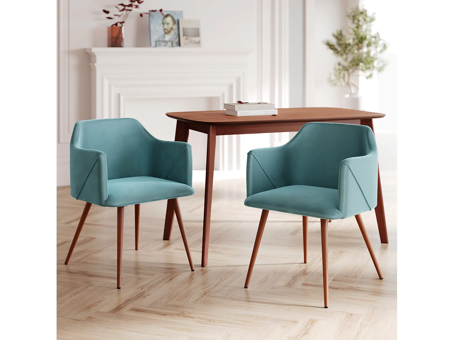 Set de 2 sillas con reposabrazos de terciopelo azul - Daisy