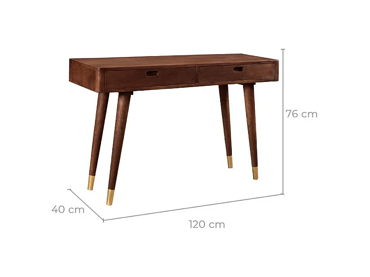 Console en bois massif 2 tiroirs et détails dorés - Colombo