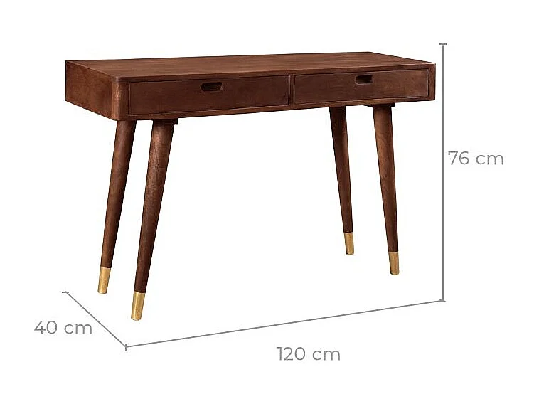 Console in legno massello con 2 cassetti e dettagli dorati - Colombo