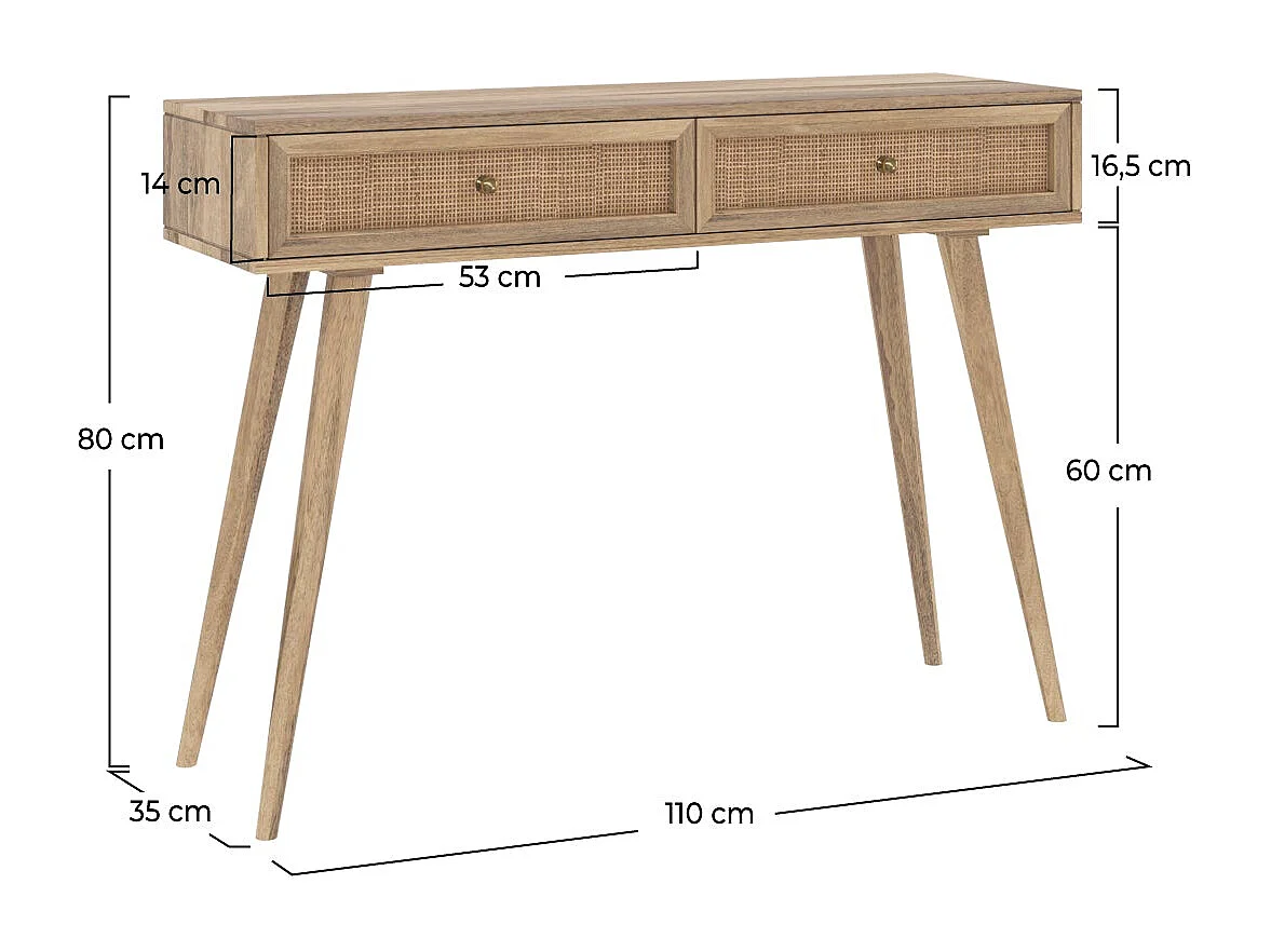 Consola de madera de mango con 2 cajones - Masala