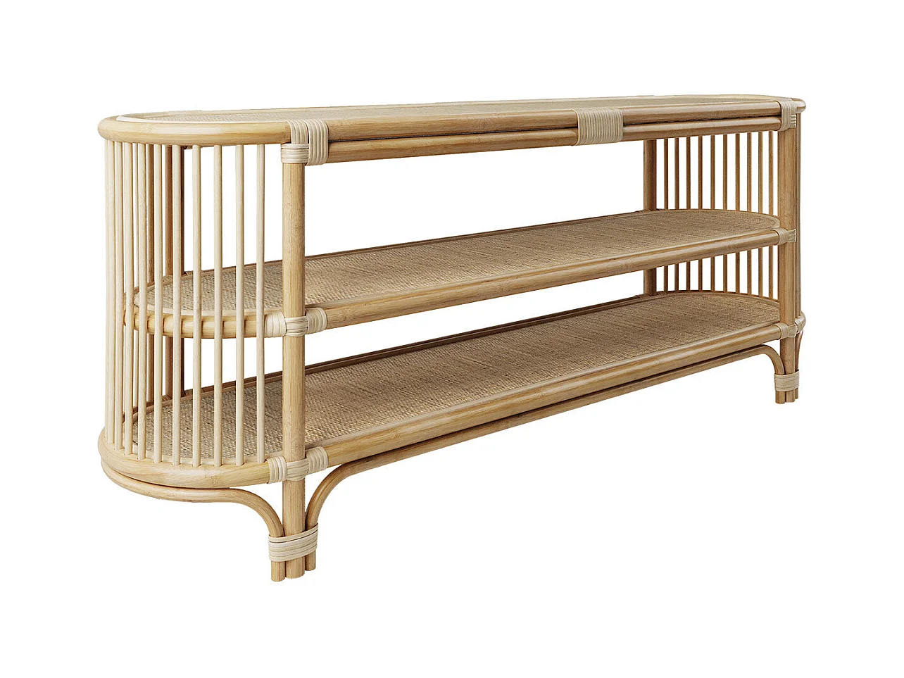 Console 140 cm en rotin naturel avec étagères - Marthe