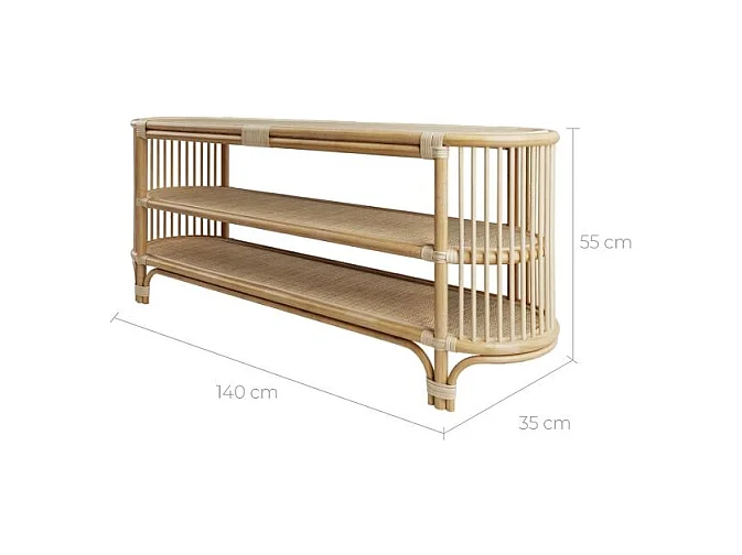 Console 140 cm en rotin naturel avec étagères - Marthe