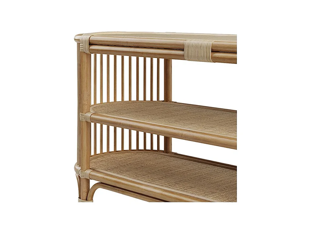 Console 140 cm en rotin naturel avec étagères - Marthe