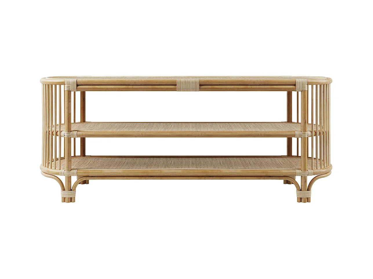 Console 140 cm en rotin naturel avec étagères - Marthe