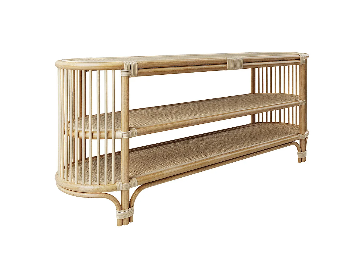 Console 140 cm en rotin naturel avec étagères - Marthe
