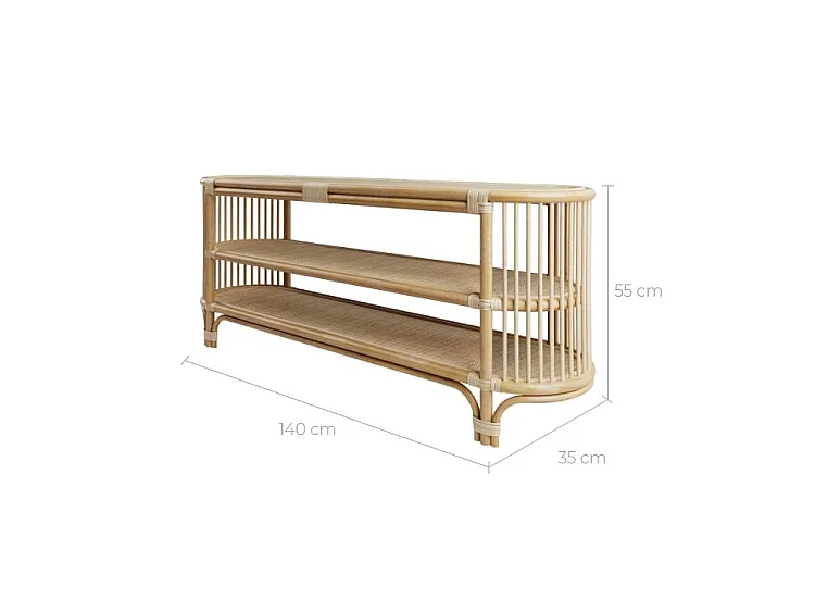 Console 140 cm en rotin naturel avec étagères - Marthe