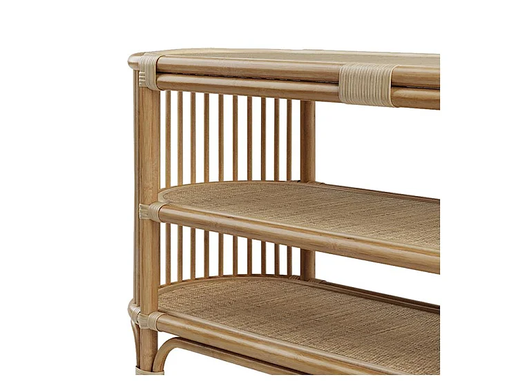 Console 140 cm en rotin naturel avec étagères - Marthe