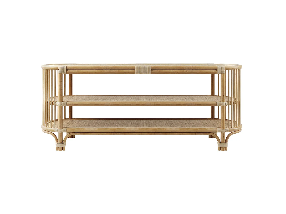 Console 140 cm en rotin naturel avec étagères - Marthe