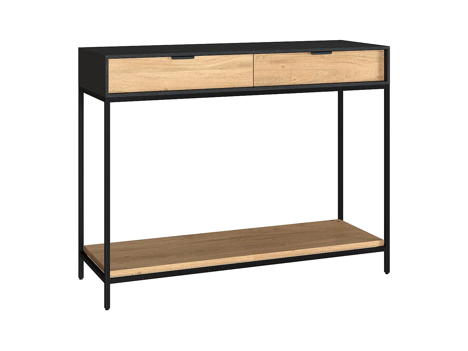 Consola de 2 cajones de madera de acacia con patas de metal negro - Jakson