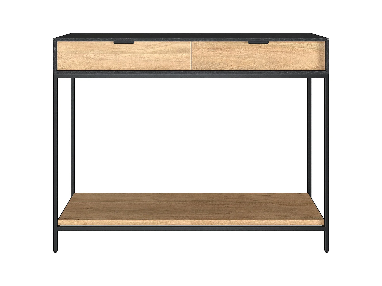 Consola de 2 cajones de madera de acacia con patas de metal negro - Jakson