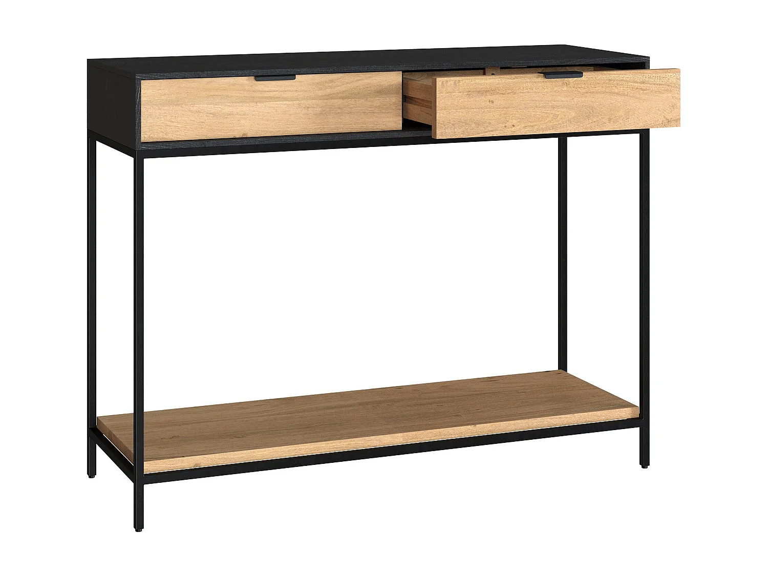 Consolle a 2 cassetti in legno di acacia con gambe in metallo nero - Jakson