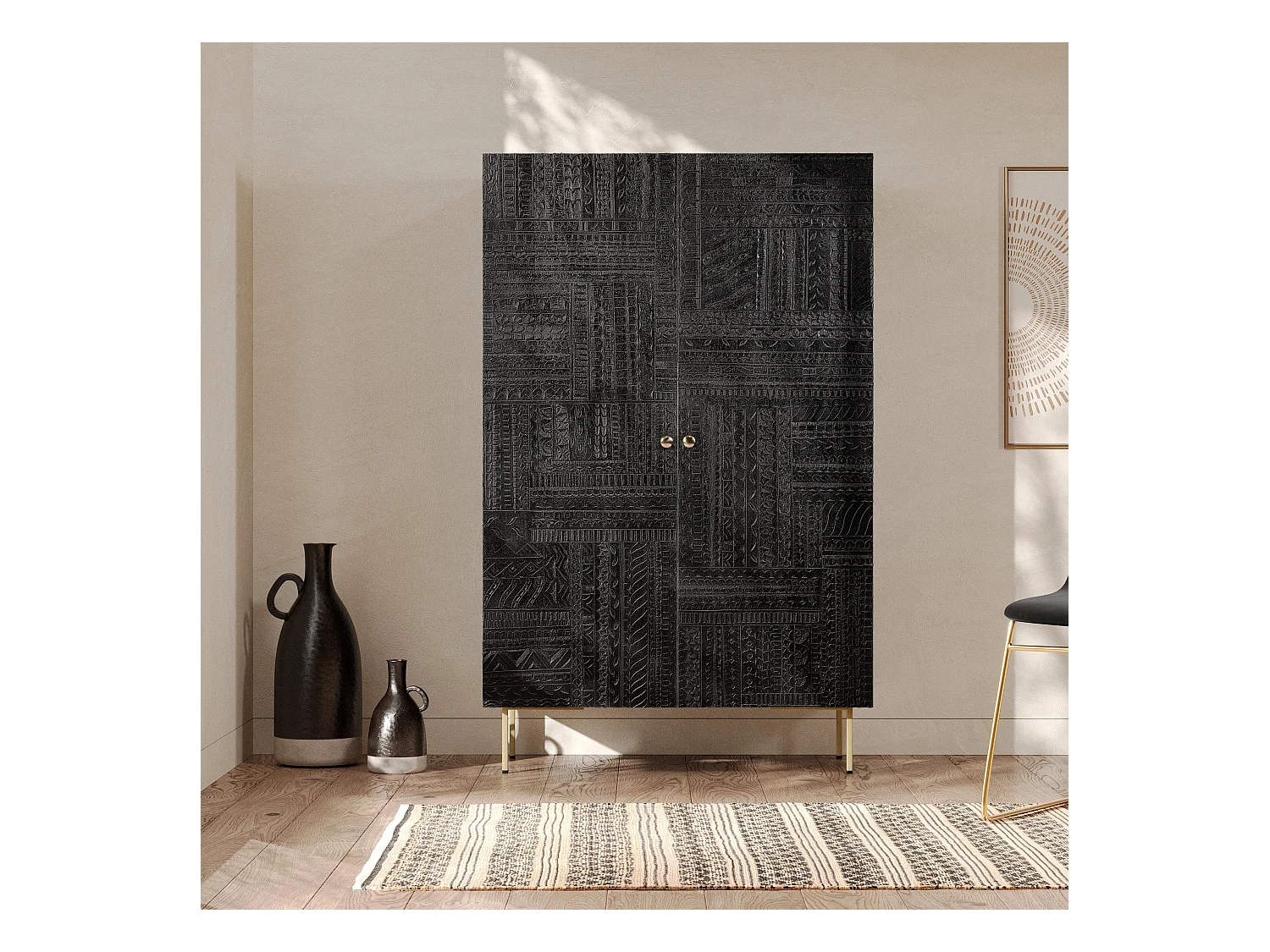 Armario negra y metal dorado grabado - Chimane