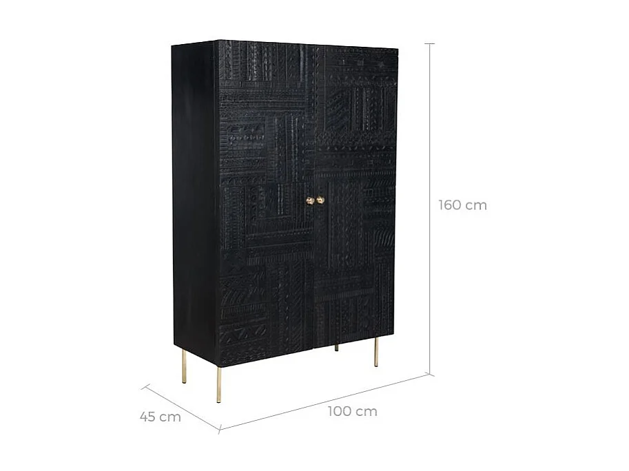 Mobile in legno nero inciso e metallo dorato - Chimane