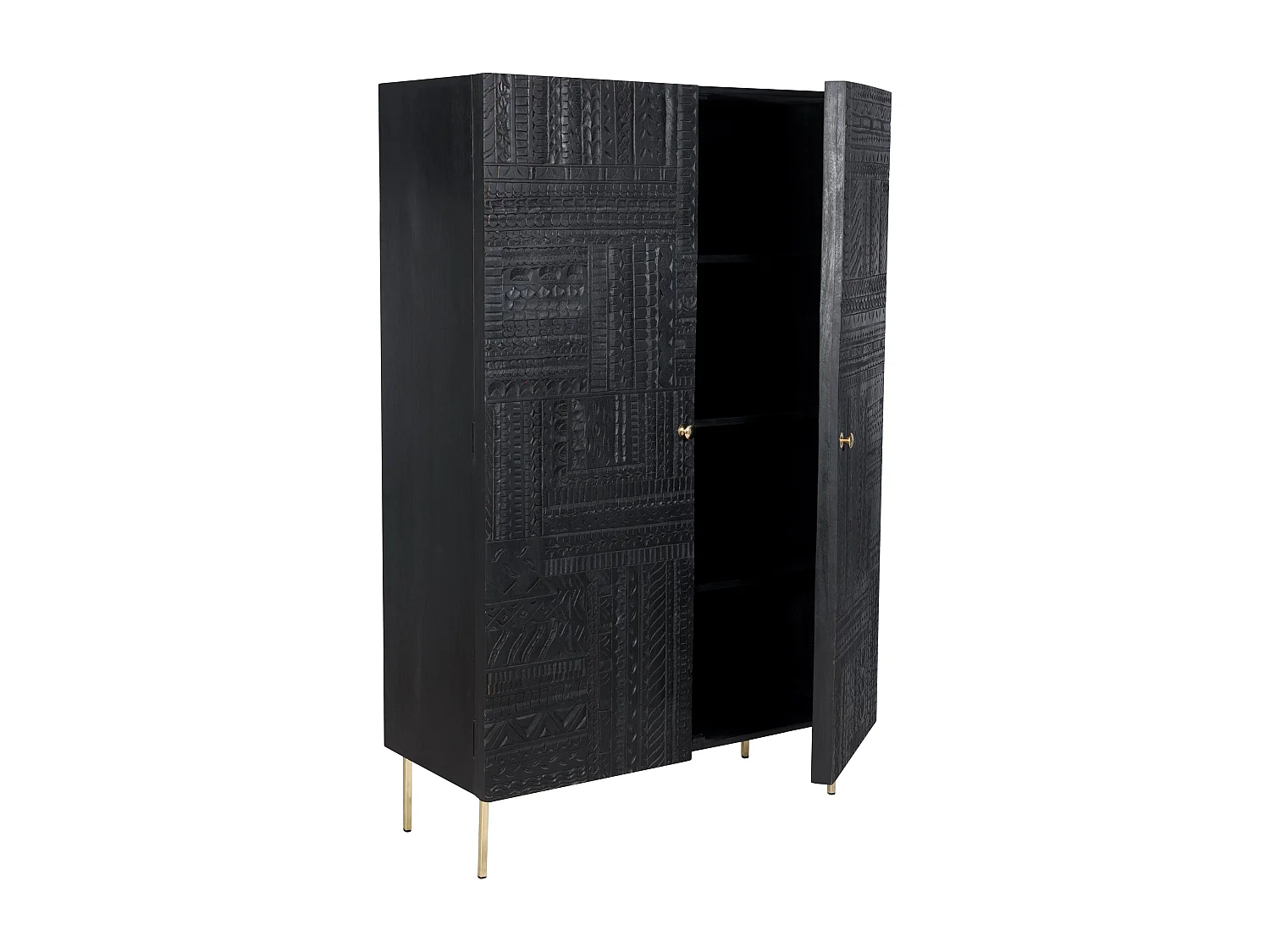 Mobile in legno nero inciso e metallo dorato - Chimane