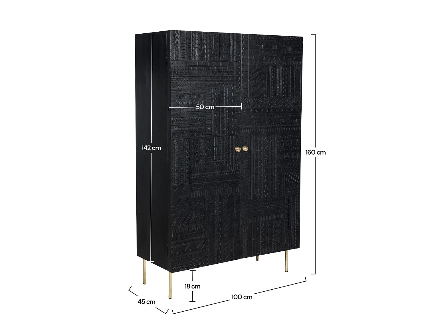 Armoire gravée en bois noir et métal doré - Chimane