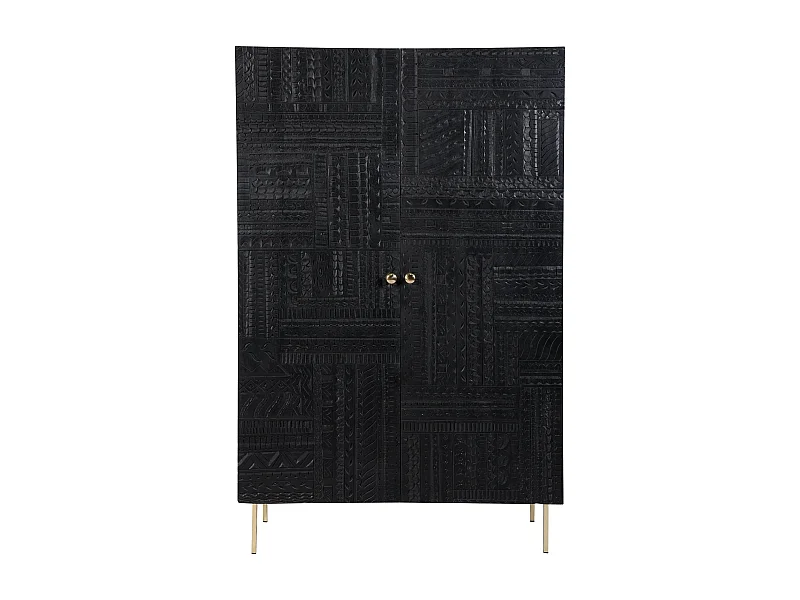 Armoire gravée en bois noir et métal doré - Chimane