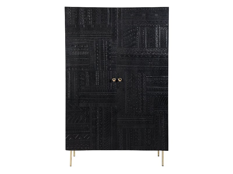 Armoire gravée en bois noir et métal doré - Chimane