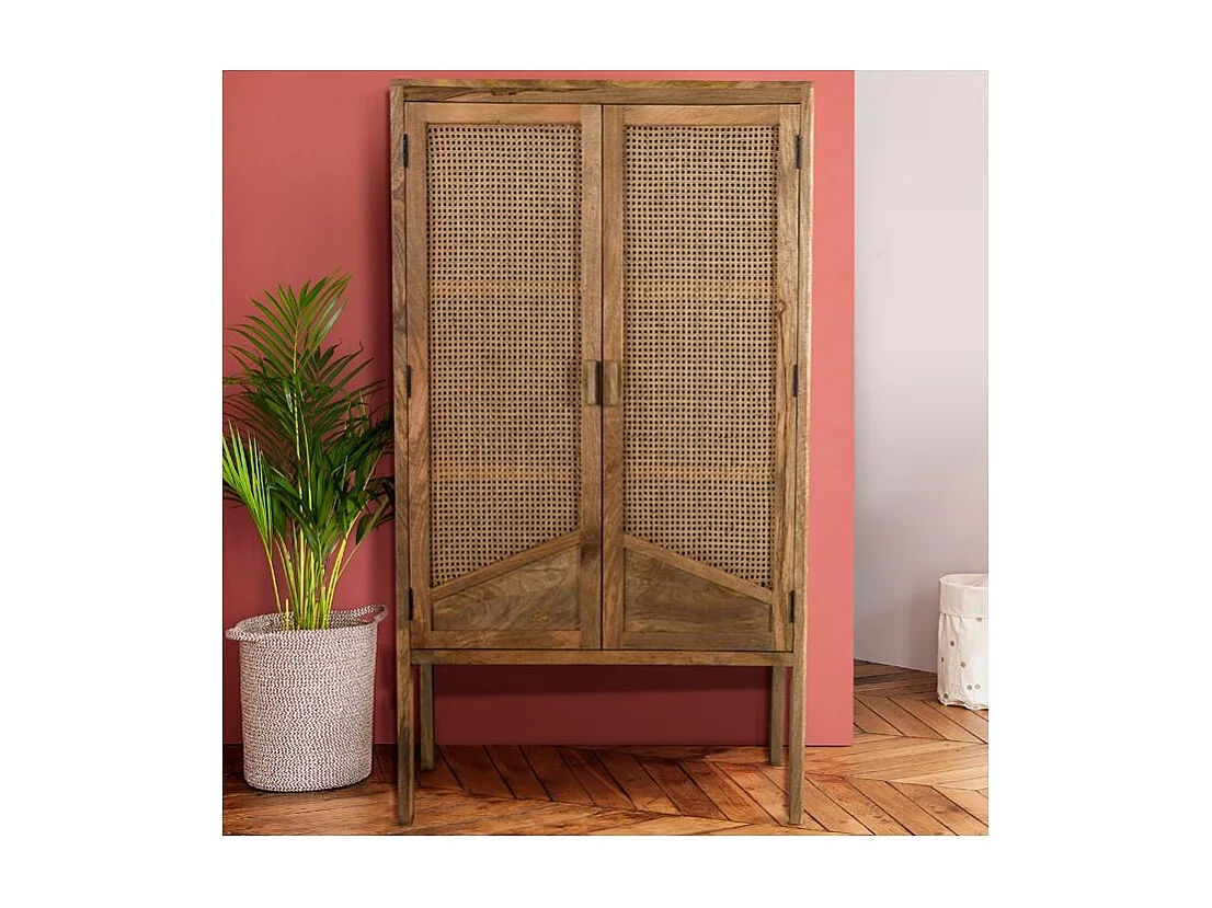 Armoire en cannage et bois 2 portes - Tiki