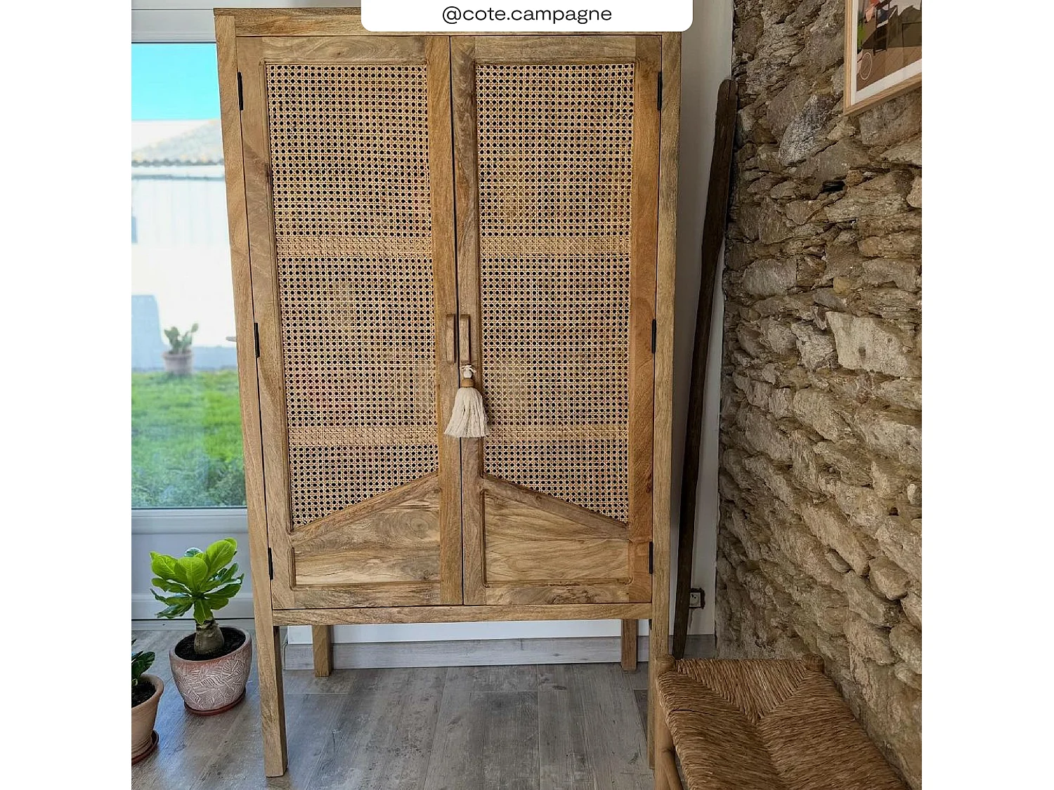 Armoire en cannage et bois 2 portes - Tiki