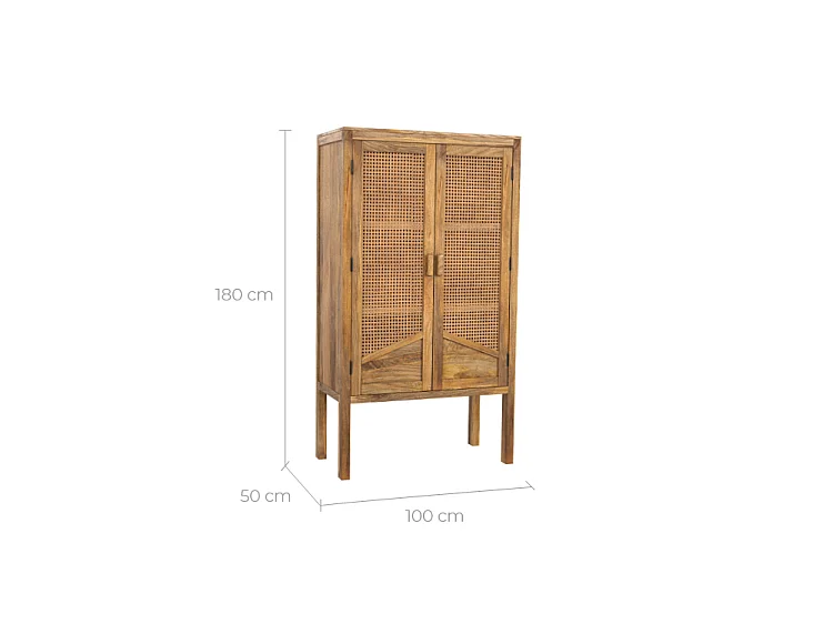 Armario de 2 puertas de madera y mimbre - Tiki