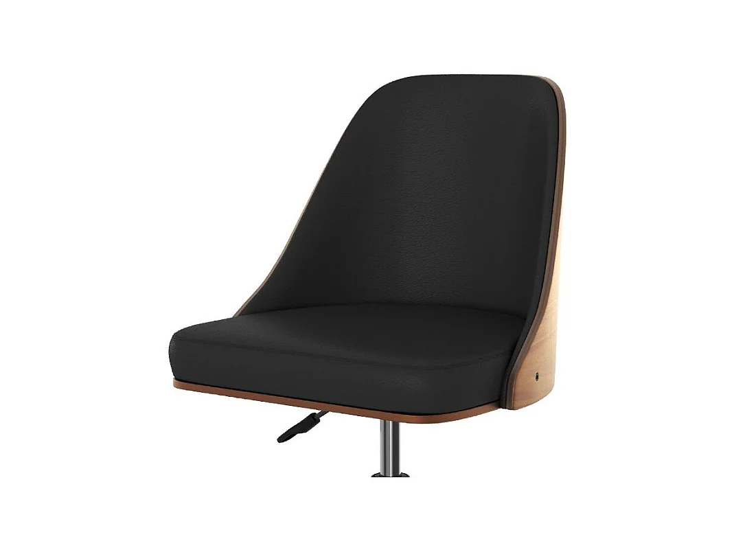 Sedia da scrivania girevole su rotelle in legno scuro e PU nero - Georges