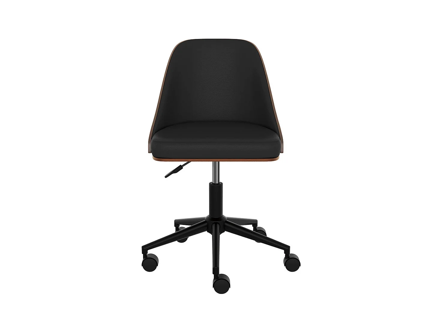 Sedia da scrivania girevole su rotelle in legno scuro e PU nero - Georges