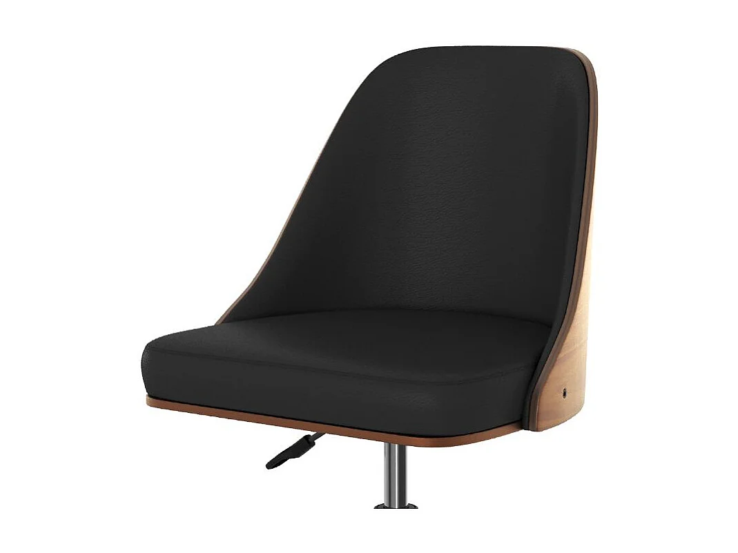 Sedia da scrivania girevole su rotelle in legno scuro e PU nero - Georges